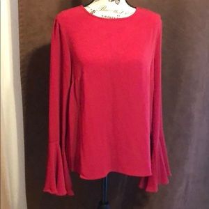 WAYF red boatneck top shirt bell sleeves